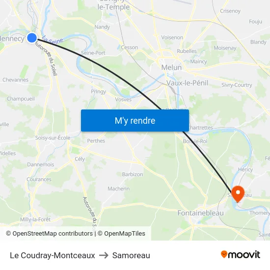 Le Coudray-Montceaux to Samoreau map
