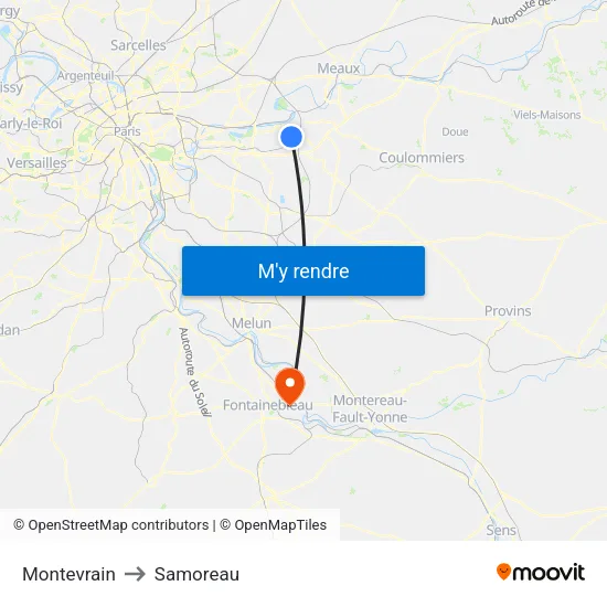 Montevrain to Samoreau map