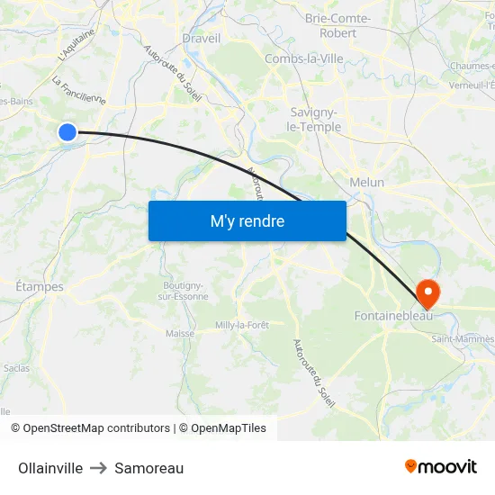 Ollainville to Samoreau map