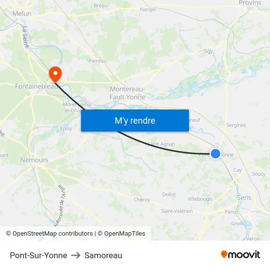 Pont-Sur-Yonne to Samoreau map