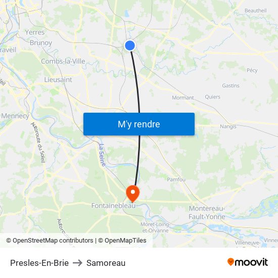 Presles-En-Brie to Samoreau map