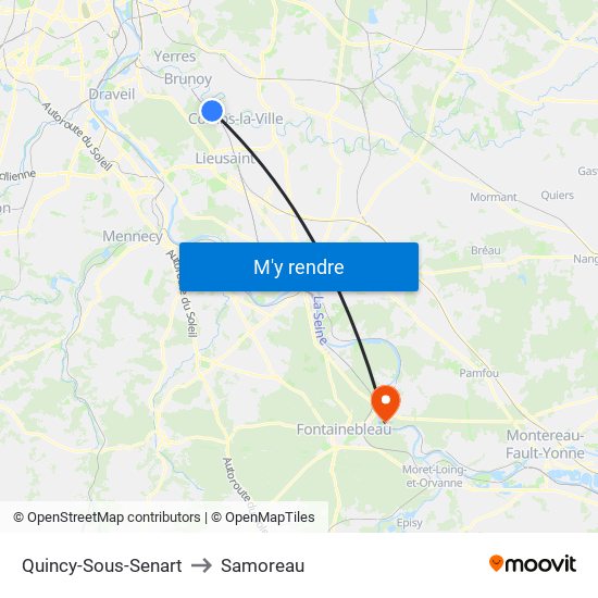 Quincy-Sous-Senart to Samoreau map