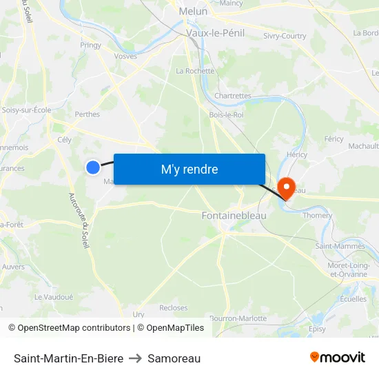 Saint-Martin-En-Biere to Samoreau map
