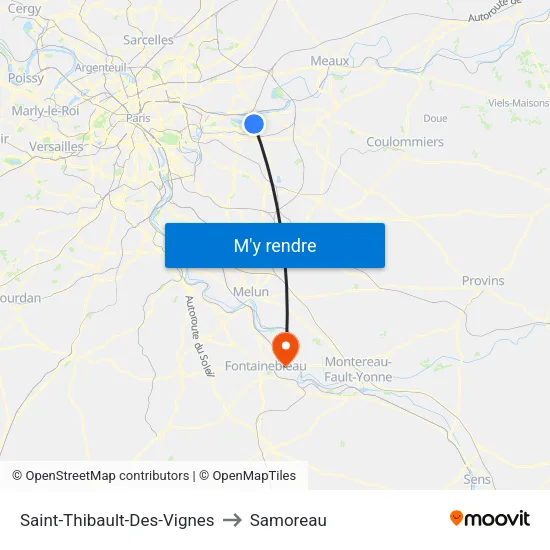 Saint-Thibault-Des-Vignes to Samoreau map