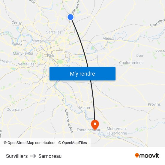 Survilliers to Samoreau map