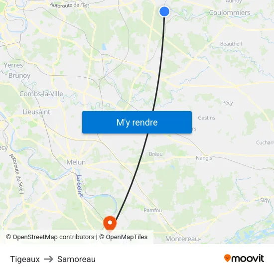 Tigeaux to Samoreau map
