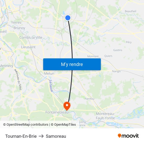 Tournan-En-Brie to Samoreau map