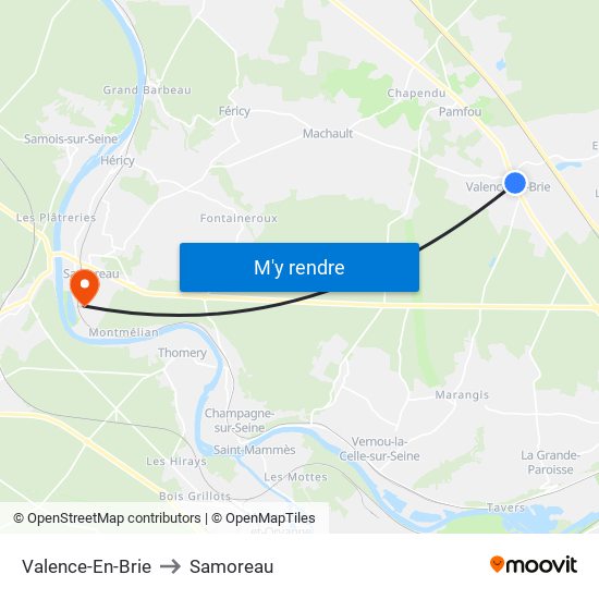 Valence-En-Brie to Samoreau map