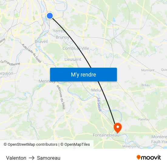 Valenton to Samoreau map