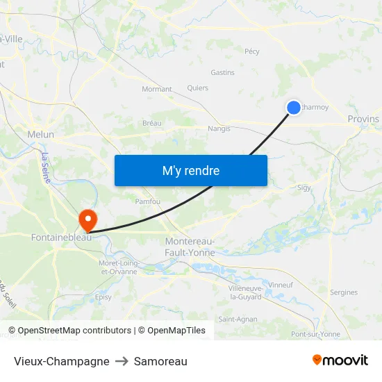 Vieux-Champagne to Samoreau map