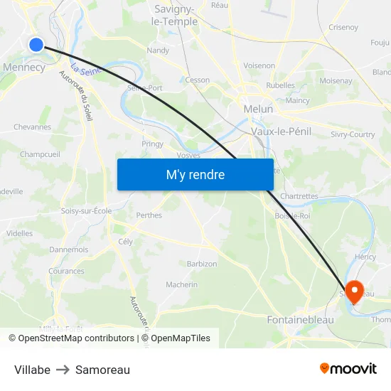 Villabe to Samoreau map