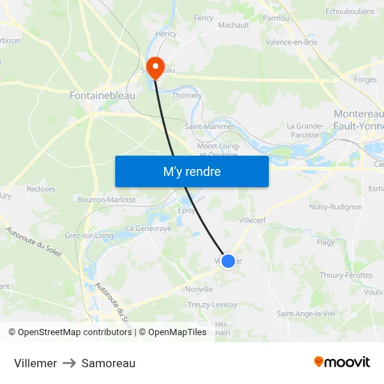 Villemer to Samoreau map