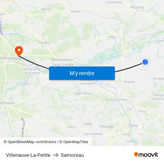 Villenauxe-La-Petite to Samoreau map