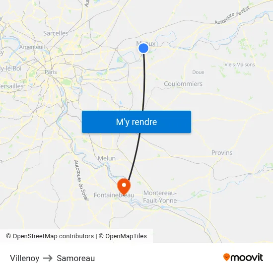 Villenoy to Samoreau map
