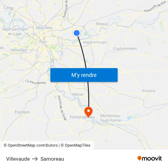 Villevaude to Samoreau map