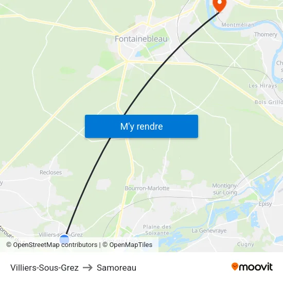 Villiers-Sous-Grez to Samoreau map
