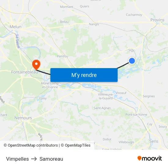 Vimpelles to Samoreau map