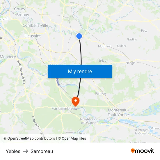 Yebles to Samoreau map