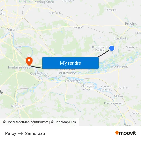 Paroy to Samoreau map