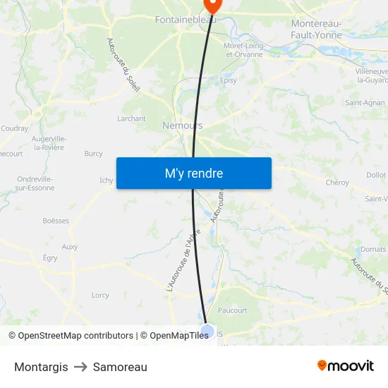 Montargis to Samoreau map