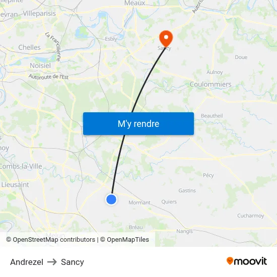 Andrezel to Sancy map