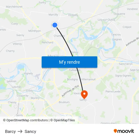 Barcy to Sancy map
