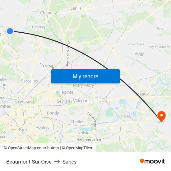 Beaumont-Sur-Oise to Sancy map