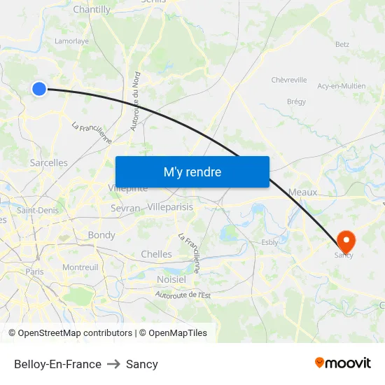 Belloy-En-France to Sancy map