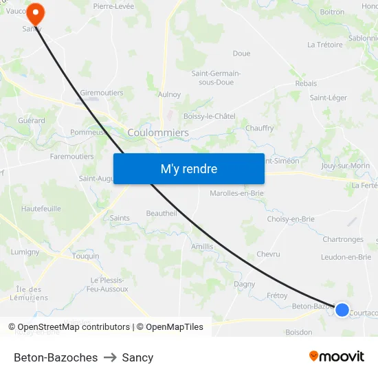 Beton-Bazoches to Sancy map