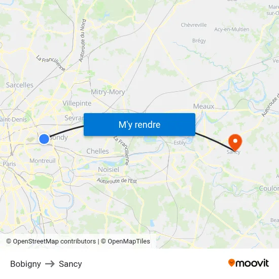 Bobigny to Sancy map