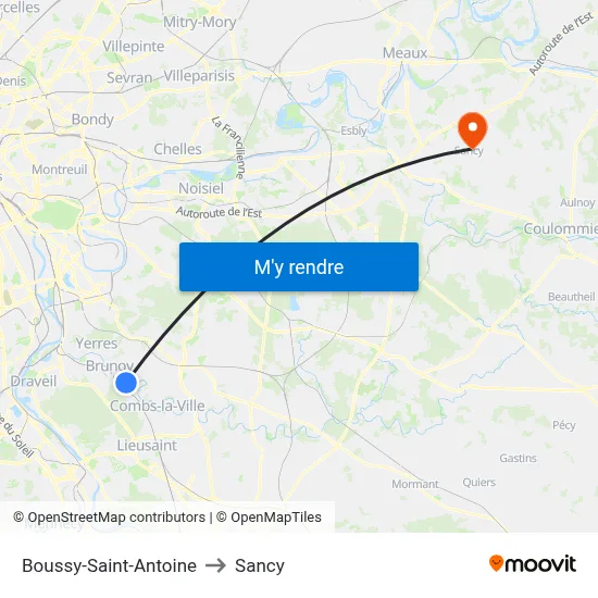 Boussy-Saint-Antoine to Sancy map
