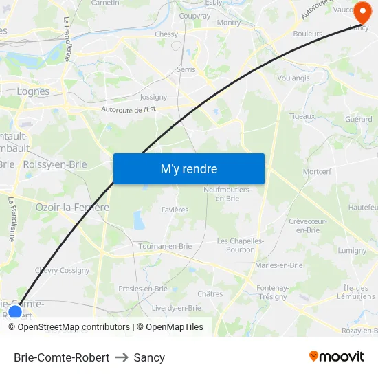 Brie-Comte-Robert to Sancy map
