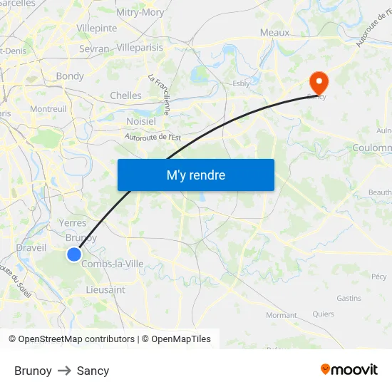 Brunoy to Sancy map