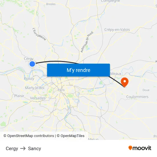 Cergy to Sancy map
