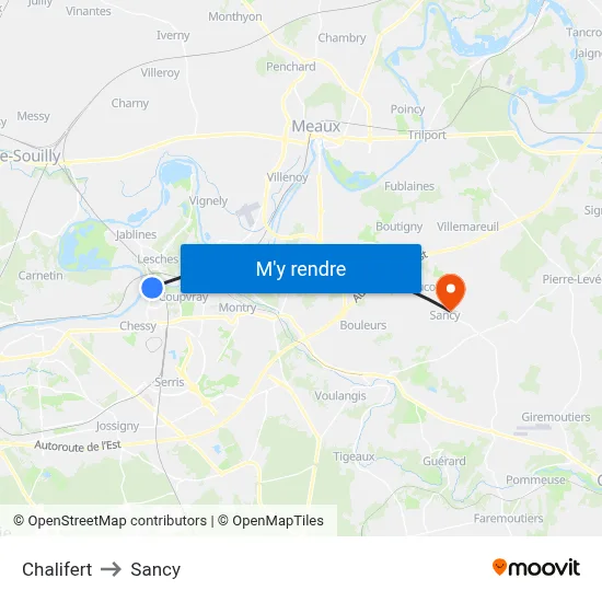 Chalifert to Sancy map