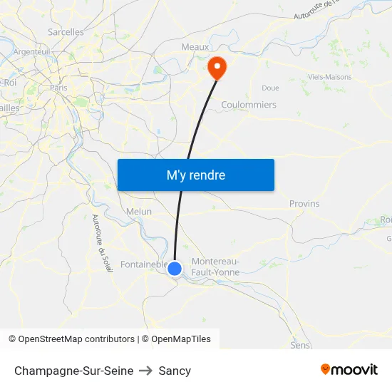 Champagne-Sur-Seine to Sancy map