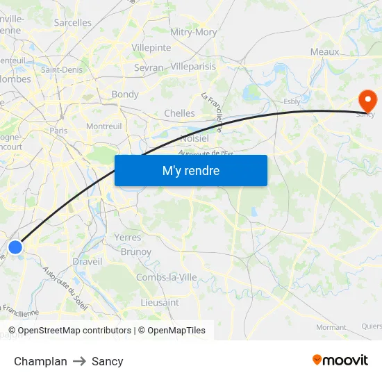 Champlan to Sancy map