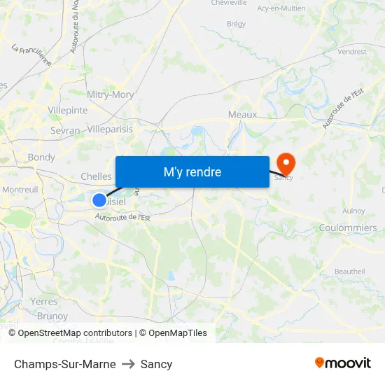 Champs-Sur-Marne to Sancy map