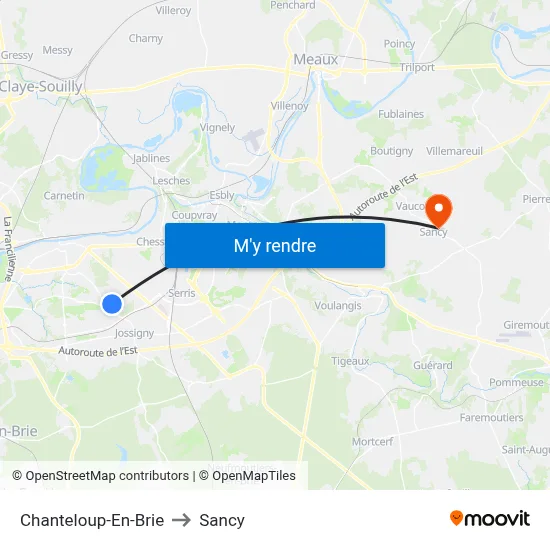 Chanteloup-En-Brie to Sancy map