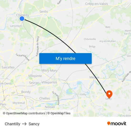 Chantilly to Sancy map