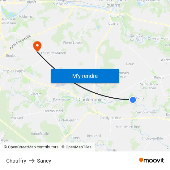 Chauffry to Sancy map