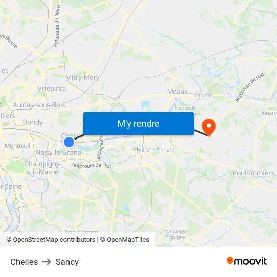 Chelles to Sancy map
