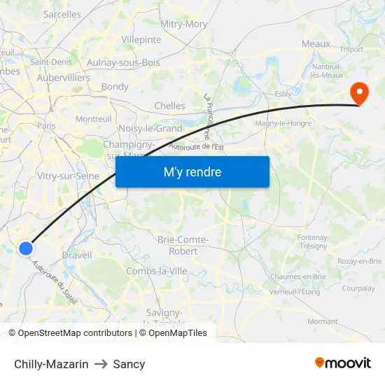 Chilly-Mazarin to Sancy map