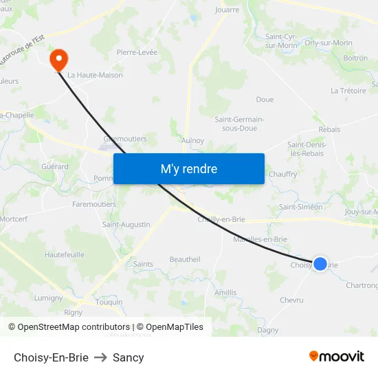 Choisy-En-Brie to Sancy map