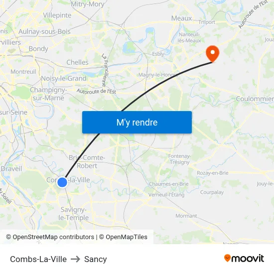 Combs-La-Ville to Sancy map