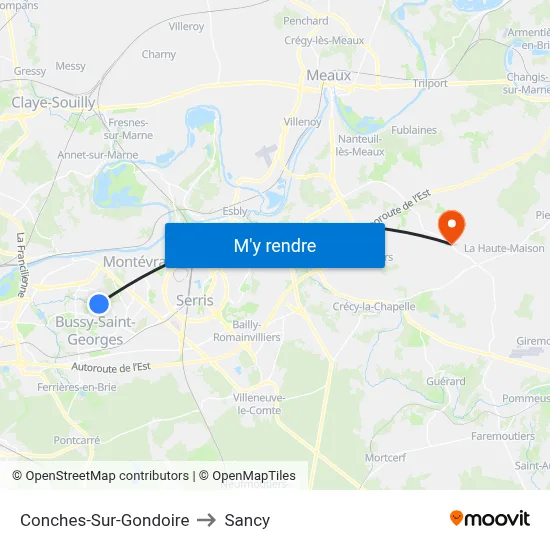 Conches-Sur-Gondoire to Sancy map