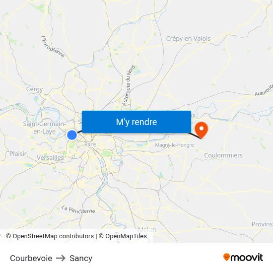 Courbevoie to Sancy map