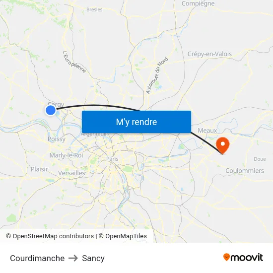 Courdimanche to Sancy map