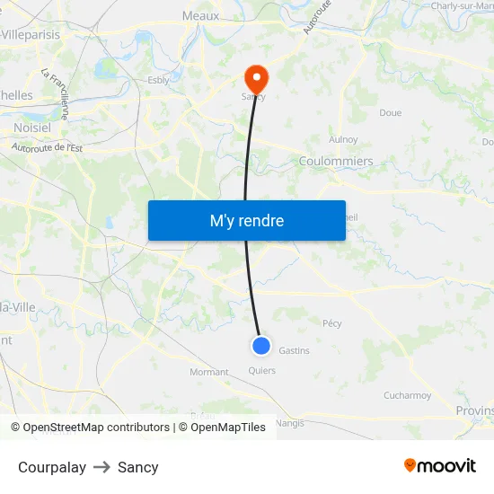 Courpalay to Sancy map