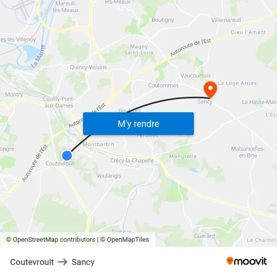 Coutevroult to Sancy map